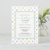 Invitation Baby Shower à Points Pastels Doux (Debout devant)