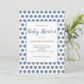 Invitation Baby shower à points Polka Bleu (Debout devant)