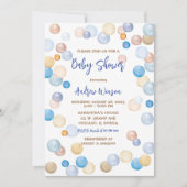 Invitation Baby shower à points Polka Brown et bleu (Devant)
