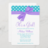 Invitation Baby shower à points Polka de Faux Bow et Turquois (Devant / Derrière)