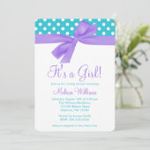 Invitation Baby shower à points Polka de Faux Bow et Turquois (Debout devant)