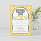 Invitation Baby shower à points polka jaune Eléphant (Debout devant)