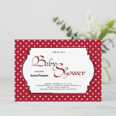 Invitation Baby shower à points polka rouge et blanc (Debout devant)