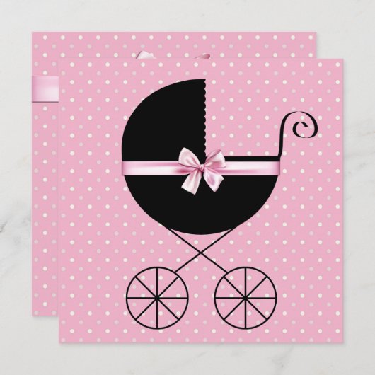 Invitation Baby shower à points rose noir (Devant / Derrière)
