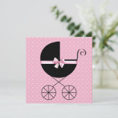 Invitation Baby shower à points rose noir (Debout devant)