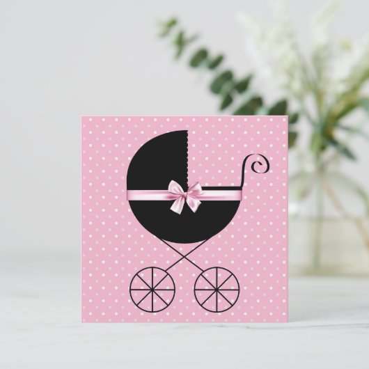 Invitation Baby shower à points rose noir (Debout devant)