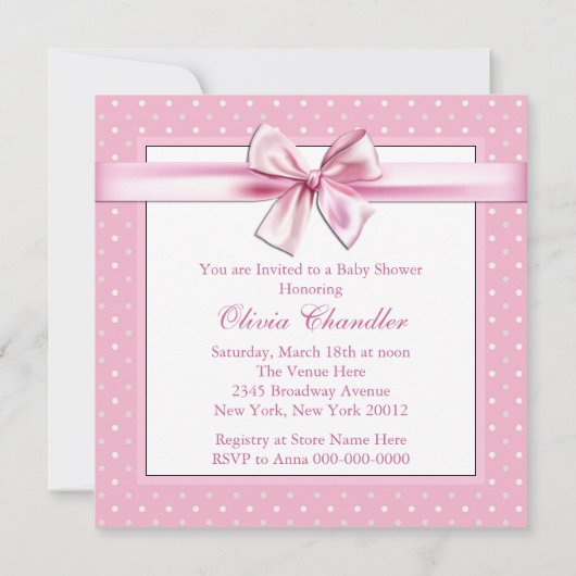 Invitation Baby shower à points rose noir (Dos)