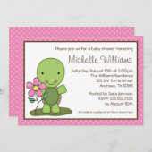 Invitation Baby shower à points roses de tortue mûre (Devant / Derrière)