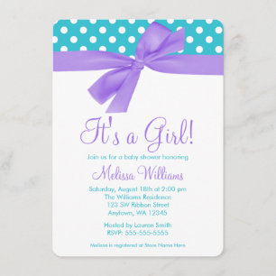 Invitation Baby shower à points Turquoises et violets