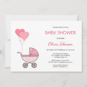 Invitation Baby shower à poussette rose (Devant)
