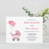 Invitation Baby shower à poussette rose (Debout devant)