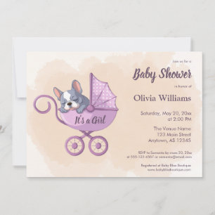 Invitation Baby shower à poussette rose de Bulldog français m