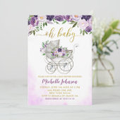 Invitation Baby shower à poussettes florales pourpre printemp (Debout devant)