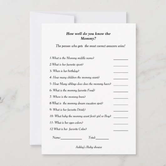 Invitation Baby shower À quel point connaissez-vous la future (Devant)