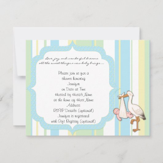 Invitation Baby shower à rayures bleues (Devant)