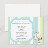Invitation Baby shower à rayures bleues (Devant / Derrière)
