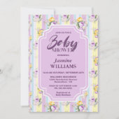 Invitation Baby shower à rayures florales de lavande (Devant)