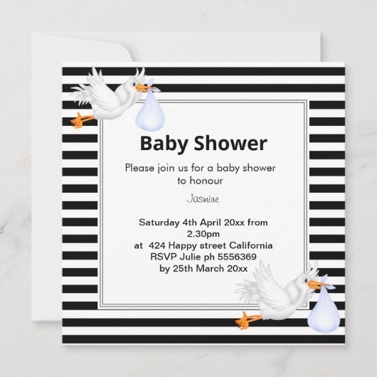 Invitation Baby shower à rayures noir et blanc (Devant)