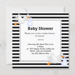 Invitation Baby shower à rayures noir et blanc