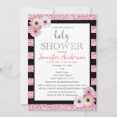 Invitation Baby shower à rayures rose noir (Devant)