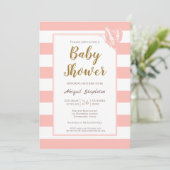 Invitation Baby shower à rayures roses (Debout devant)