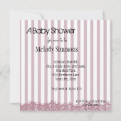 Invitation Baby shower à rayures roses (Dos)