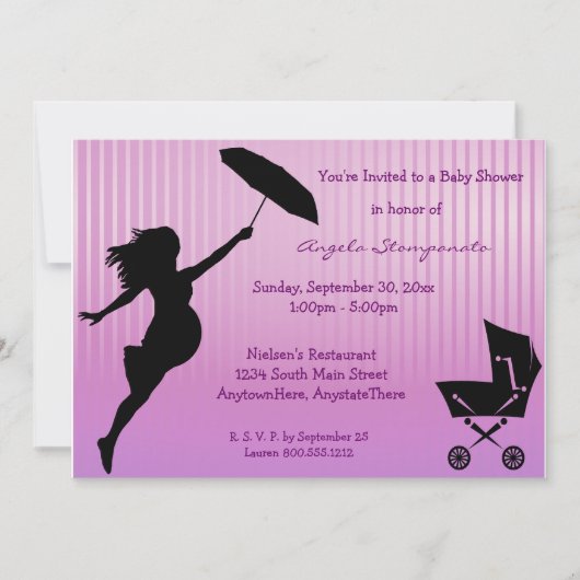 Invitation Baby shower à rayures roses (Devant)
