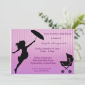 Invitation Baby shower à rayures roses (Debout devant)