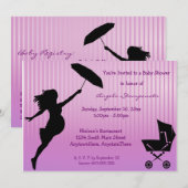 Invitation Baby shower à rayures roses (Devant / Derrière)
