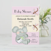 Invitation Baby shower à rayures roses éléphant (Debout devant)