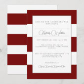 Invitation Baby shower à rayures rouges (Devant / Derrière)