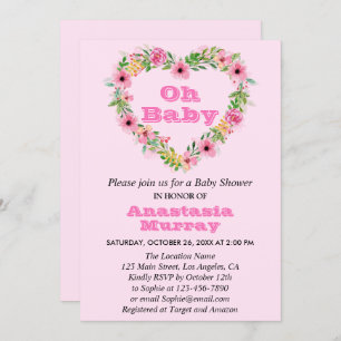 Invitation Baby shower à ressorts de fleurs rose-rose