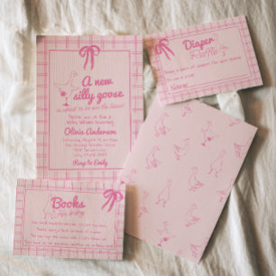 Invitation Baby shower à ruban pour fille rose soie oie rose