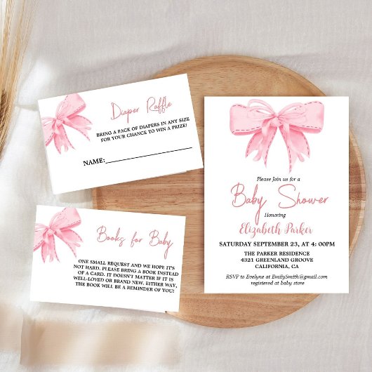 Invitation Baby shower à ruban rose Bow Girl
