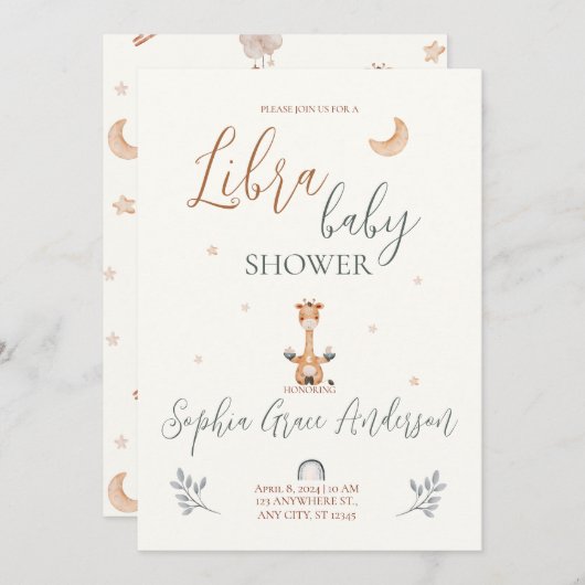 Invitation Baby shower à signe Libra Zodiac (Devant / Derrière)