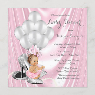 Invitation Baby shower à talon élevé rose argent gris perle