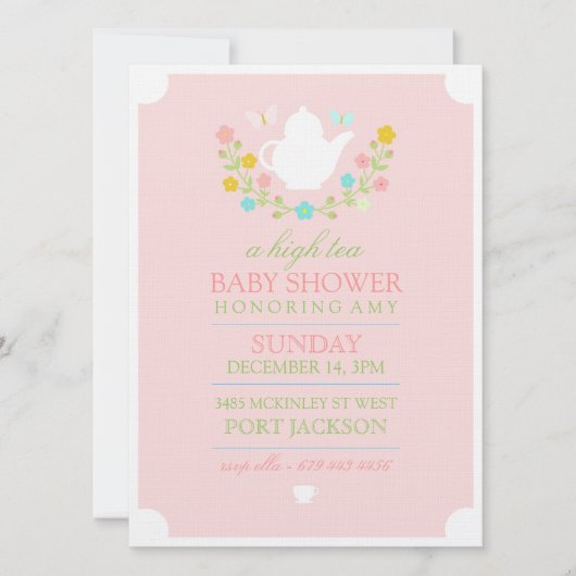 Invitation Baby shower à thé rose (Devant)