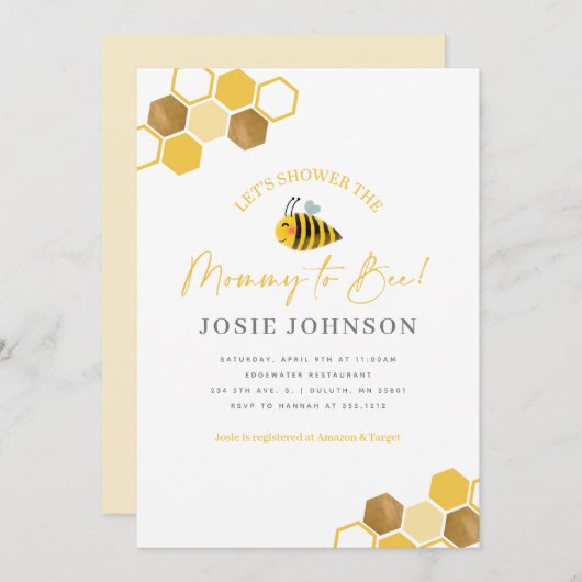 Invitation Baby shower à thème Abeille (Devant / Derrière)