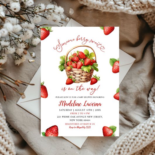 Invitation Baby shower à thème Berry Sweet Strawberry