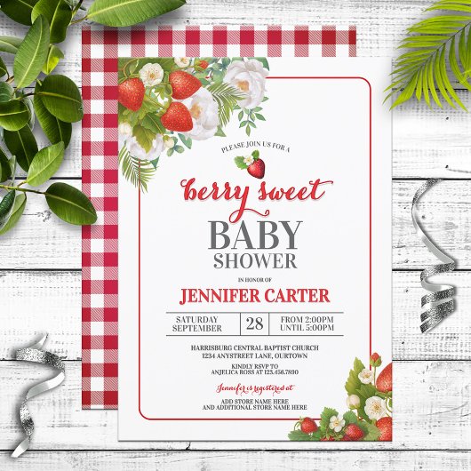 Invitation Baby shower à thème Berry Sweet Strawberry