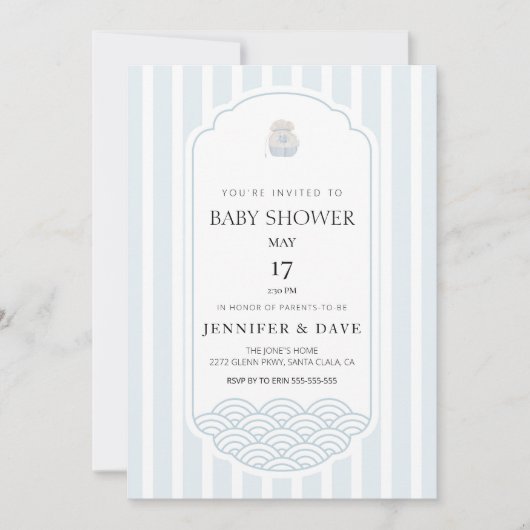 Invitation Baby shower à thème bleu moderne (Devant)