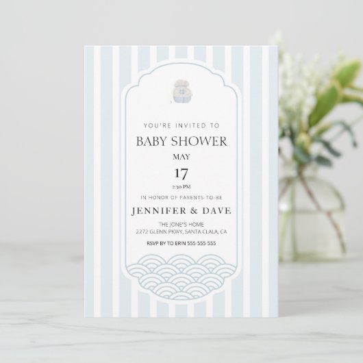Invitation Baby shower à thème bleu moderne (Debout devant)