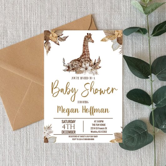 Invitation Baby shower à thème Brown Giraffe
