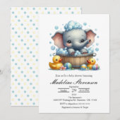 Invitation Baby shower à thème bulle éléphant de b (Devant / Derrière)