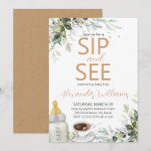 Invitation Baby Shower à Thème Café Bébé Sip and See (Devant / Derrière)