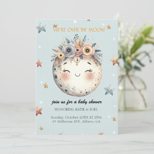 Invitation Baby shower à thème céleste (Debout devant)