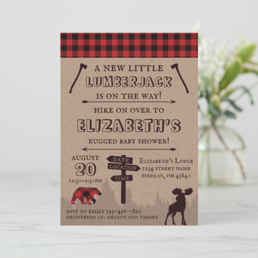Invitation Baby shower à thème de bison plaqué rustique (Debout devant)