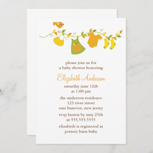 Invitation Baby shower à thème de la fille automnale (Devant / Derrière)