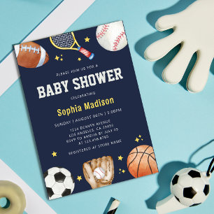 Invitation Baby shower à thème de la Marine Blue Sports