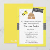 Invitation Baby shower À Thème De L'Abeille En Jaune Et Gris  (Devant / Derrière)